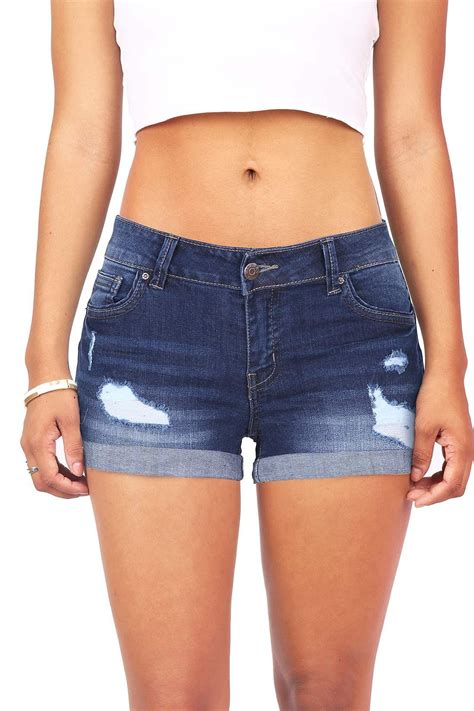 Mid Rise Distressed Denim Shorts With A Cuffed Hem And A Push Up Fit