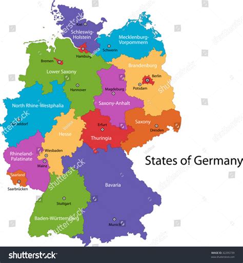 Colorful Germany Map With Regions And Main Cities Stock Vector 32295739