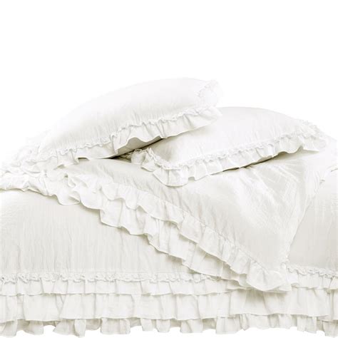 Ella Shabby Chic Ruffle Lace Comforter White 3pc Set Fullqueen