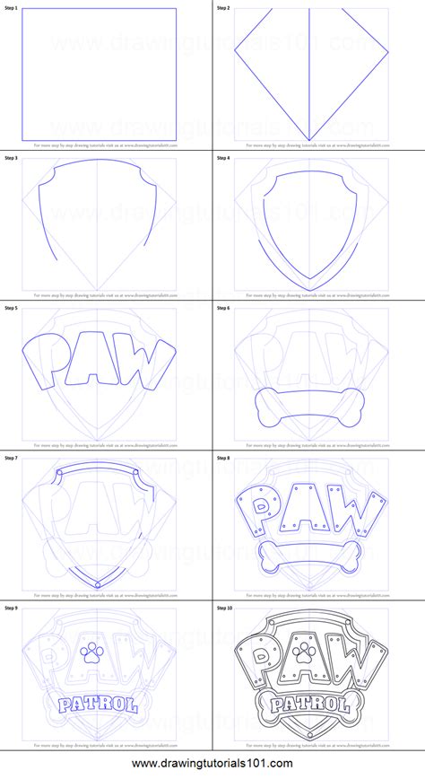 How To Draw Paw Patrol Badge Printable Step By Step Drawing Sheet