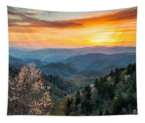 Great Smoky Mountains Spring Sunset Landscape Photography Tapestry By