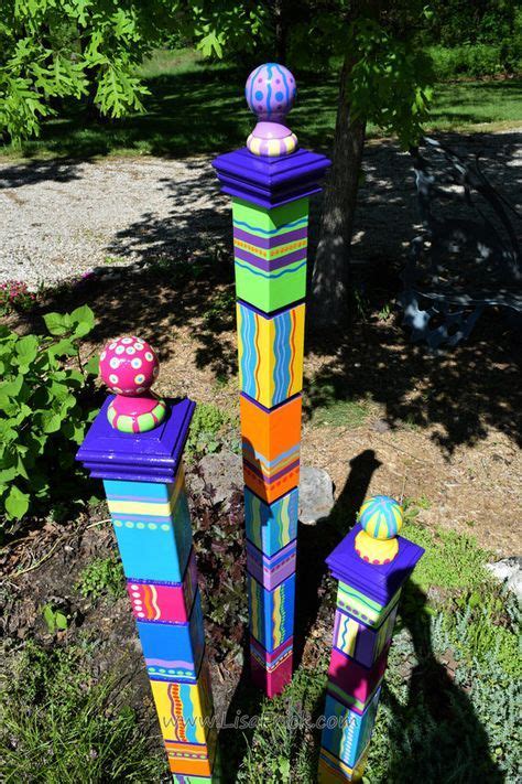 Garden Art Totems Garden Stake T For Gardner Colorful Etsy Garden Totem Garden Totems