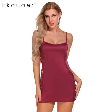 Ekouaer Women Sexy Satin Nightgown Chemise Nighty Dress Sleepwear Sheer