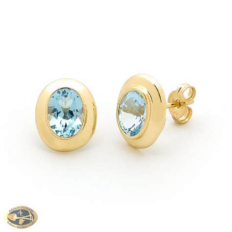 9ct Yellow Gold Blue Topaz Double Bezel Stud Earrings Adelaide Exchange
