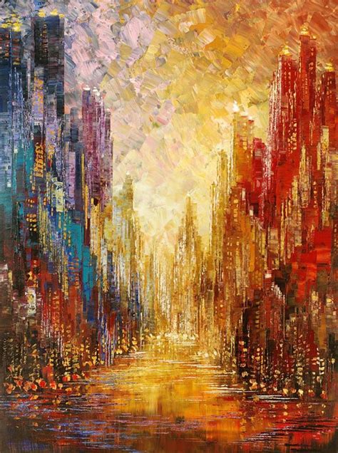 Abstract City Painting Skyline Urban Cityscape Waterdront Etsy City