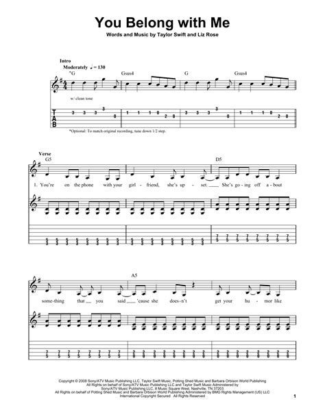 You Belong With Me Taylor Swift Guitar Chord Chart