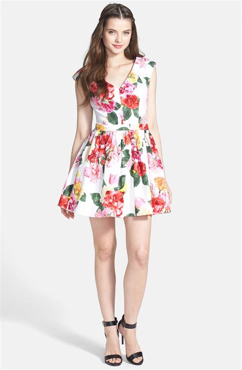 Trixxi Floral Fit And Flare Dress Juniors Nordstrom