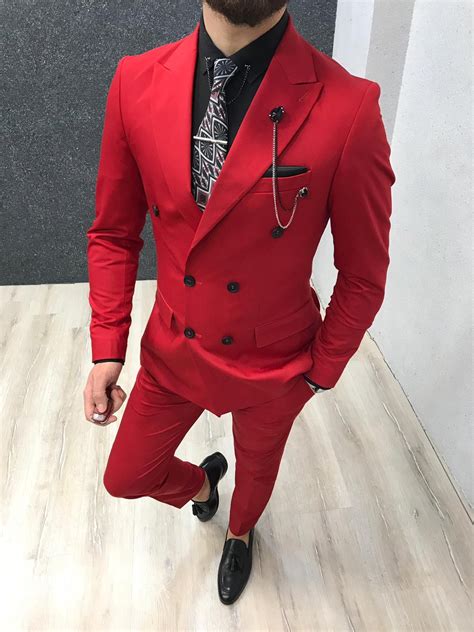 Buy Red Double Breasted Suit By With Free Shipping