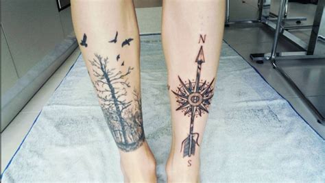 Forest And Compass Arrow Linework Blackwork Tattoo Tattoos Blackwork Tattoo Tattoo Designs