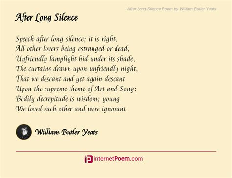 After Long Silence Poem By William Butler Yeats