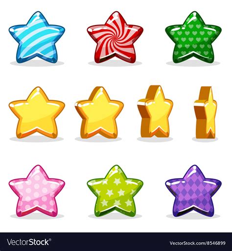 Cartoon Colorful Glossy Stars Set Game Animation Vector Image
