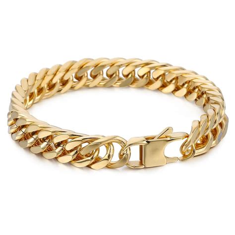 Hermah 10mm Wide 316l Stainless Steel Bracelet Gold Double Curb Rombo