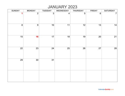 January 2023 Blank Calendar Calendar Quickly