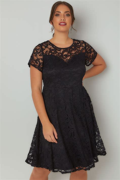 Black Lace Skater Dress With Sweetheart Bust Plus Size To
