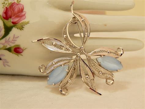 Vintage Sterling Silver Alice Caviness Brooch Blue Moonstone Etsy