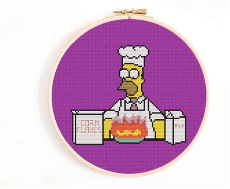 Homer Making Breakfast Cross Stitch Pattern Funny Cross Etsy Cross