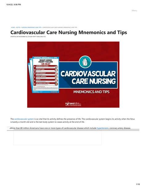 Solution Cardiovascular Care Nursing Mnemonics And Tips Nurseslabs