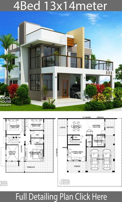 Home design plan 13x14m with 4 Bedrooms - Home Ideassearch | House