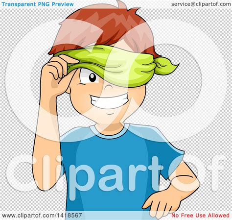 Clipart Of A Blindfolded Caucasian Boy Peeking Royalty Free Vector