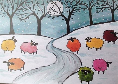 Quirky Colourful Sheep In The Snow Print Size A4 From Original
