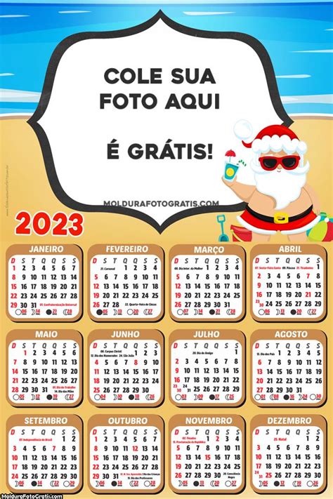 Calendário Papai Noel Na Praia 2023 Foto Molduras