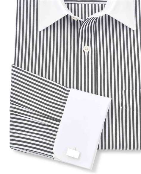 Mens Contrast Collar Shirt In Black Stripe Savile Row Co