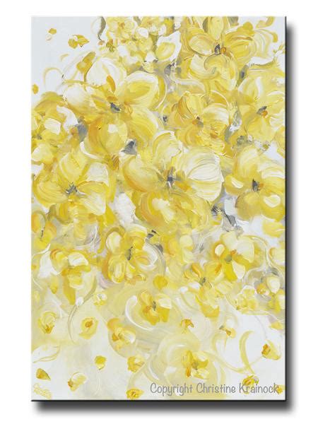 Original Art Yellow Grey Abstract Painting Flowers Floral