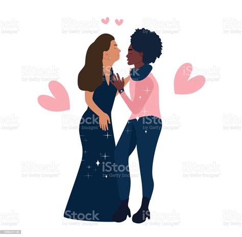 Two Girls Are Hugging And Celebrating Valentines Day Interracial