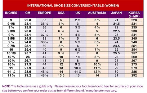 Shoe Size Conversion Chart Colombia
