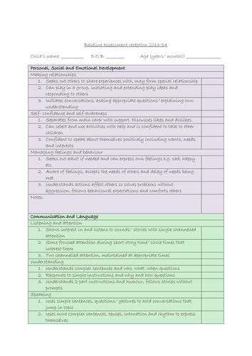 The limit of detection must be sufficient for assessment. Reception baseline assessment sheet | Teaching Resources