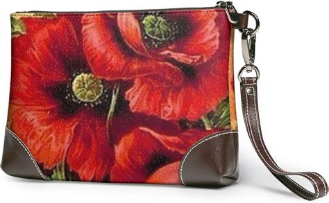 Beautiful Red Poppy Flower Clutch Purses Leather Handbag Wristlet