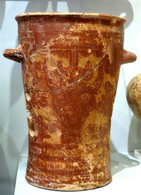 Clay Basket Shaped Vessel With Painted Bucrania And Double Axes