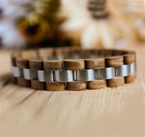 Mens Wooden Bracelet Stylish Wood Stainless Steel Combined Wooden Bangle Wooden Bracelet