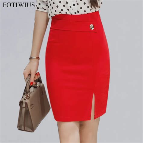 5xl Women Bodycon Skirt Solid Red Black Office Skirts Womens High Waist