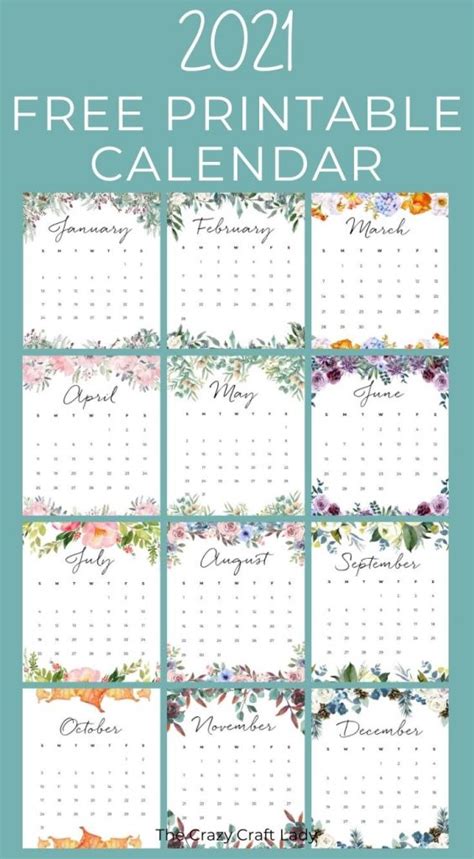 2021 Free Printable Floral Wall Calendar The Crazy Craft Lady
