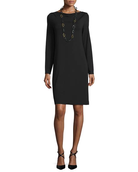 Lyst Eileen Fisher Long Sleeve Jersey Dress In Black