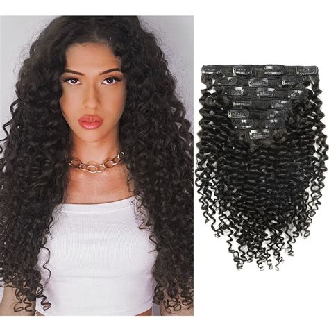 Buy Caliee 3b 3c Curly Hair Clip Ins 1b Natural Black Color Jerry Curly Human Hair Extensions