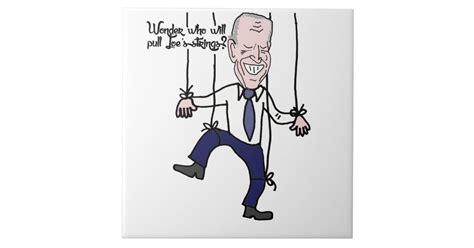 Funny Anti Joe Biden Puppet Political Cartoon Ceramic Tile