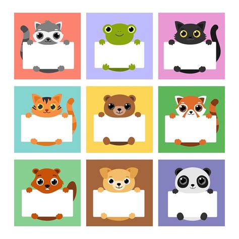 Set Cute Animals Holding Banners Template For Memo Planner 3135437