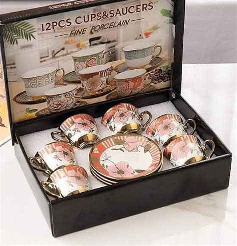12 Pcs Cup And Saucers L Ceramic Coffee Cup Saucer L Gift Box Set Tea