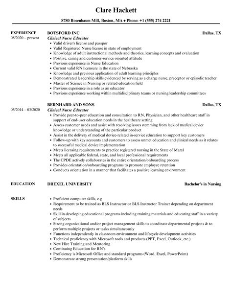 Nurse Educator Resume Sample