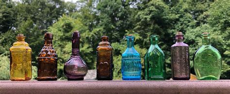 Vintage Set Of 8 Miniature Colored Glass Etsy Colored Glass Bottles Colored Glass Green Bottle