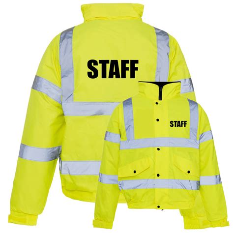 Staff Pre Printed Hi Vis Bomber Jacket Yellow Add Custom Print Logo
