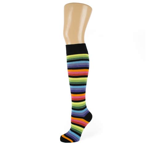 Rainbow Coloured Striped Knee High Socks Ebay