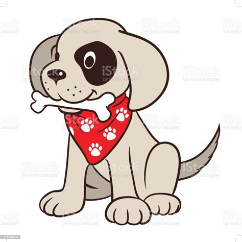 Cute Cartoon Puppy Dog With Bone Stock Illustration