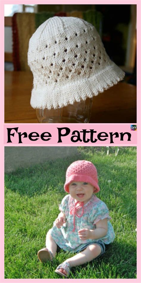 This is how the hat looks if you knit the main part it in seed / moss st instead of stocking st. Cute Knitted Baby Sun Hat - Free Patterns - DIY 4 EVER