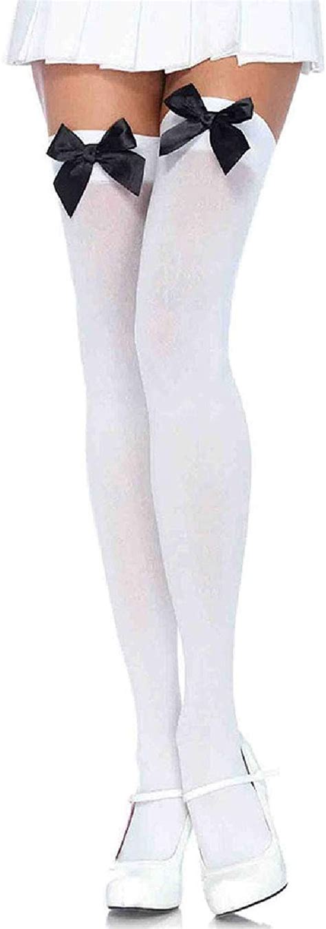 Leg Avenue Womens Satin Bow Accent Thigh Highs Thigh High Tights Sexy Costumes For Women