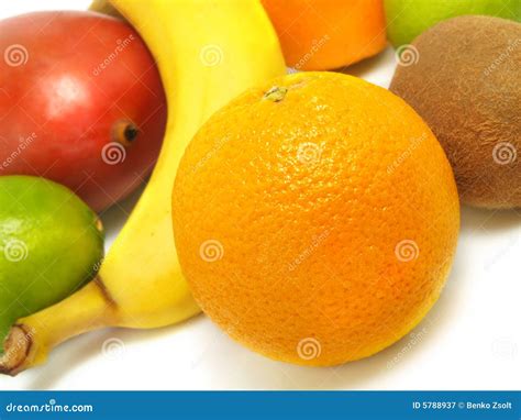 Ripe Oranges Banana Mango Kiwi Limes Stock Image Image Of Fruits