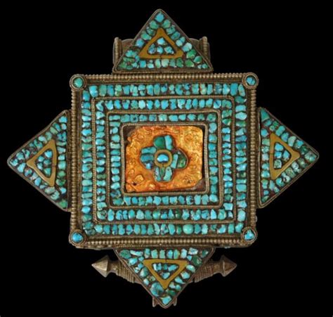 Tibetan Womans Silver Amulet Box Gau With Gold And Turquoise