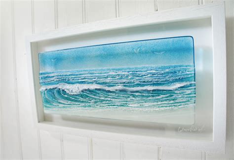 Landscape Wave Frame 45cmx25cm18x10 Teal Blue Etsy Fused Glass